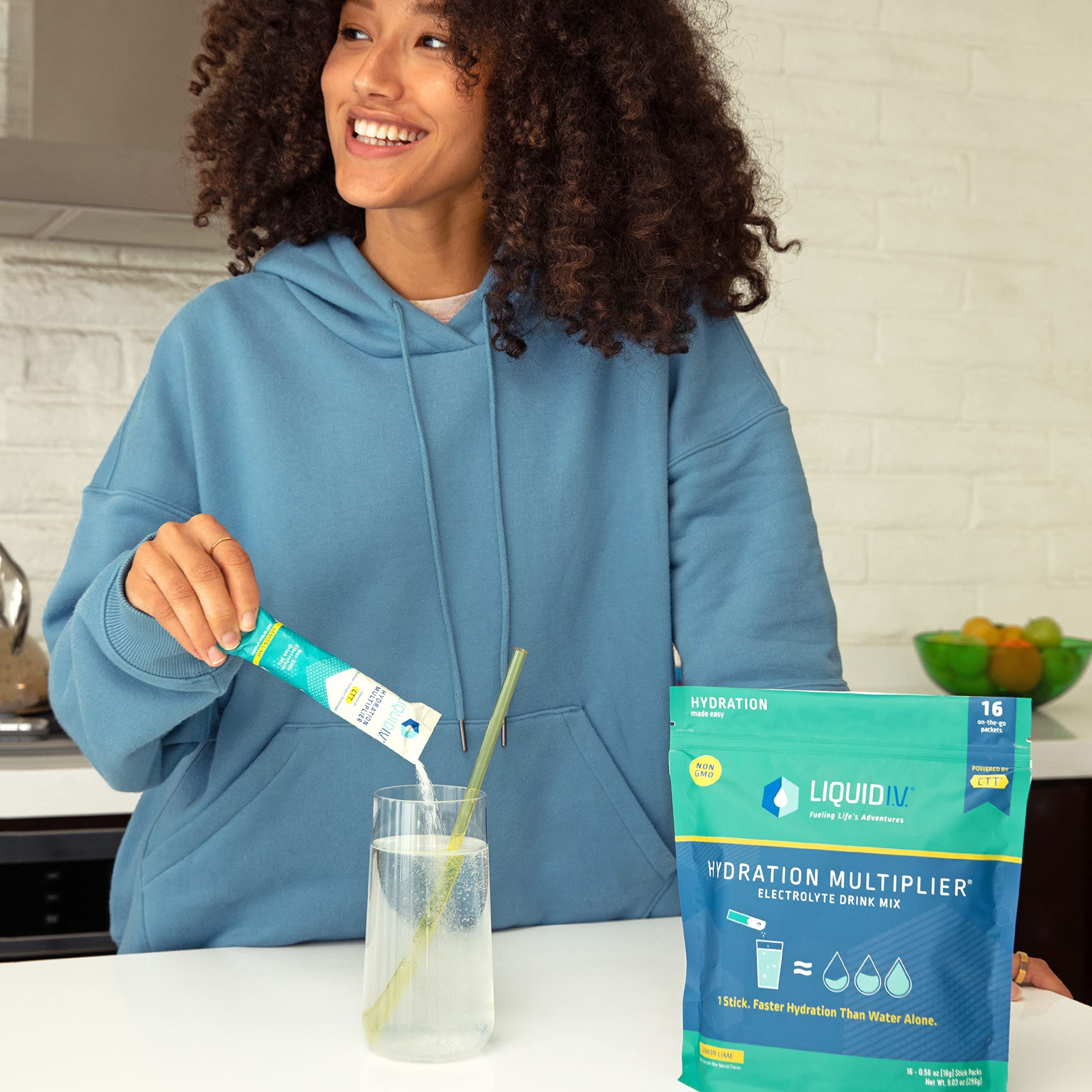 Liquid I.V. Lemon Lime travel pack for hydrating on the go.