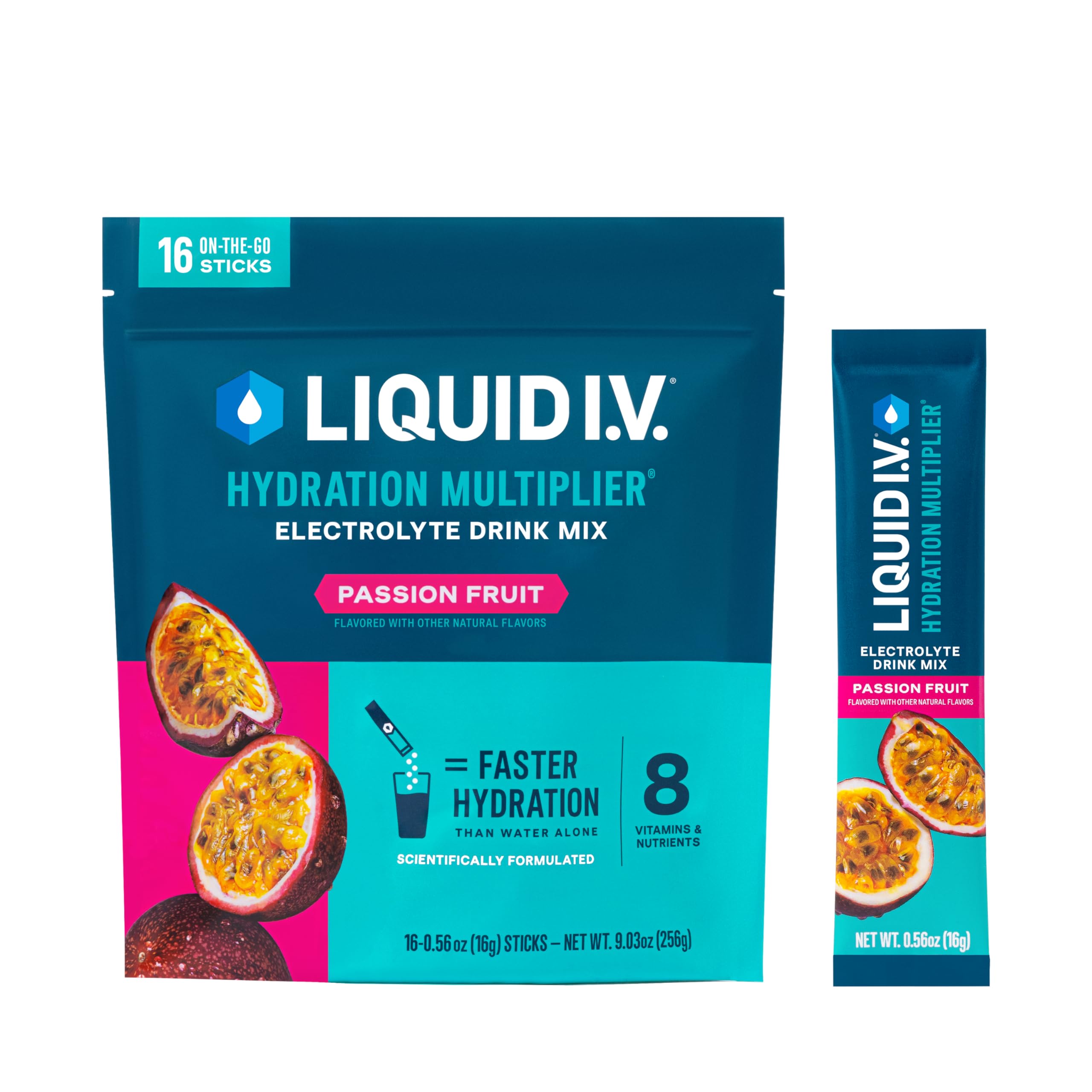 Liquid I.V. Passion Fruit packet ready to mix for hydration.