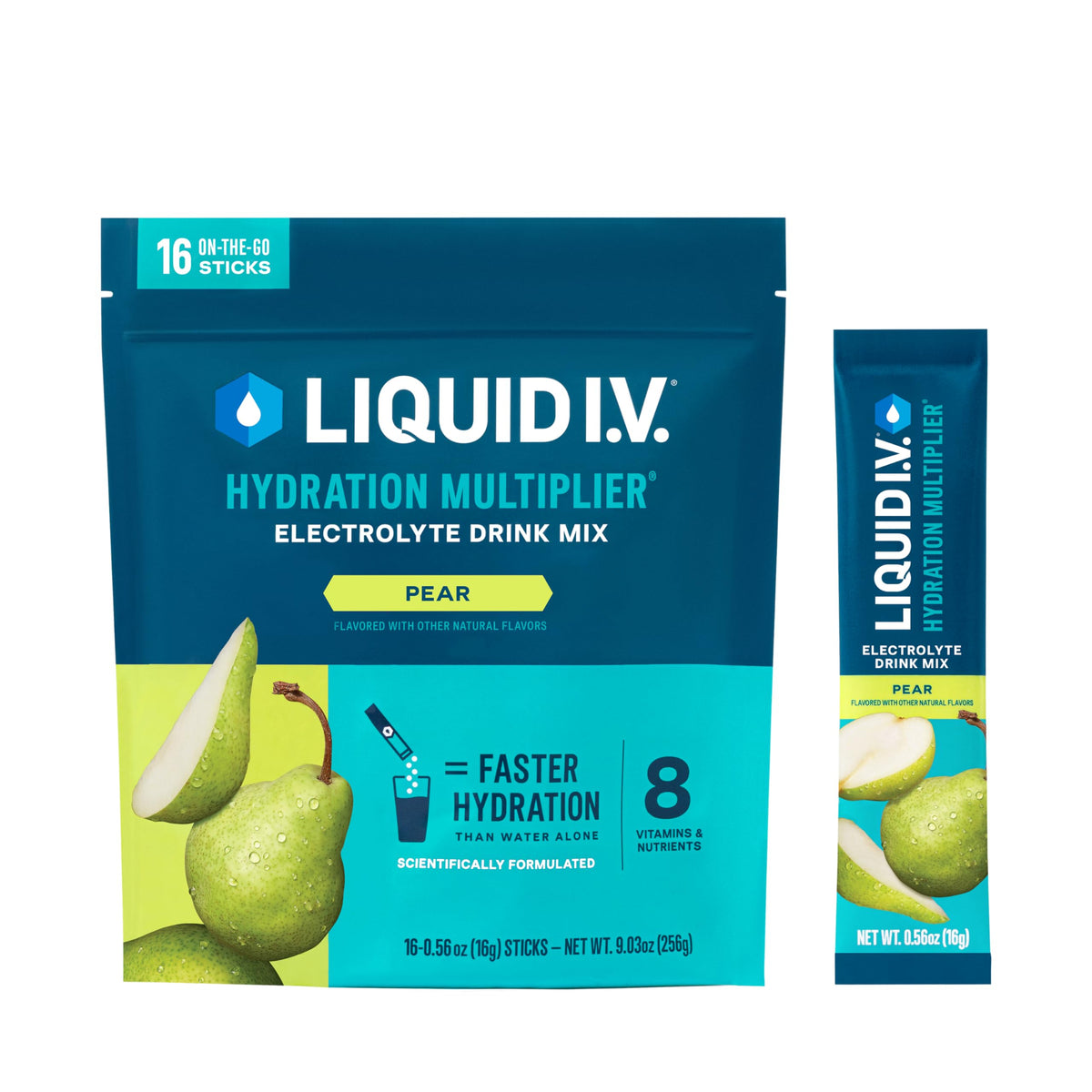Liquid I.V. Pear Hydration Multiplier pack for on-the-go hydration with electrolytes.