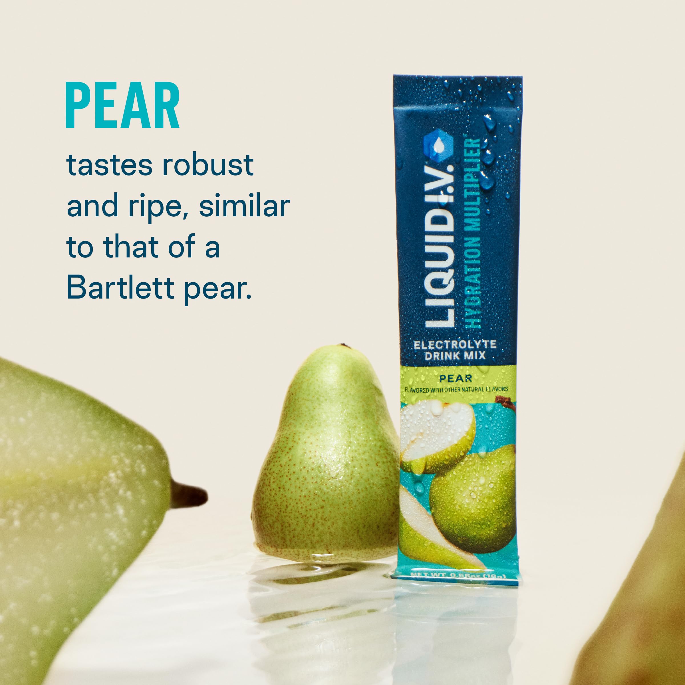 Liquid I.V. Pear powder packet ready to mix for quick hydration.