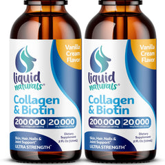 Liquid Naturals vanilla collagen biotin bottle ready for skin and hair care