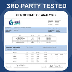Badge indicating third-party testing and quality assurance for Liquid Naturals.