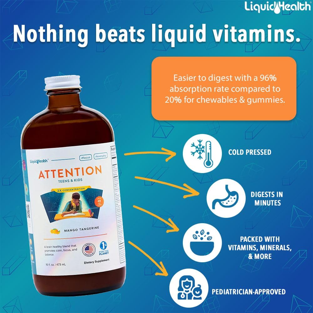LIQUIDHEALTH Attention bottle pour showing easy dosing for daily routines