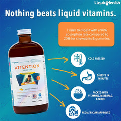 LIQUIDHEALTH Attention bottle pour showing easy dosing for daily routines