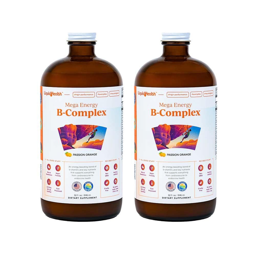 LIQUIDHEALTH Mega Energy B-Complex bottle promotes natural energy and immune support.