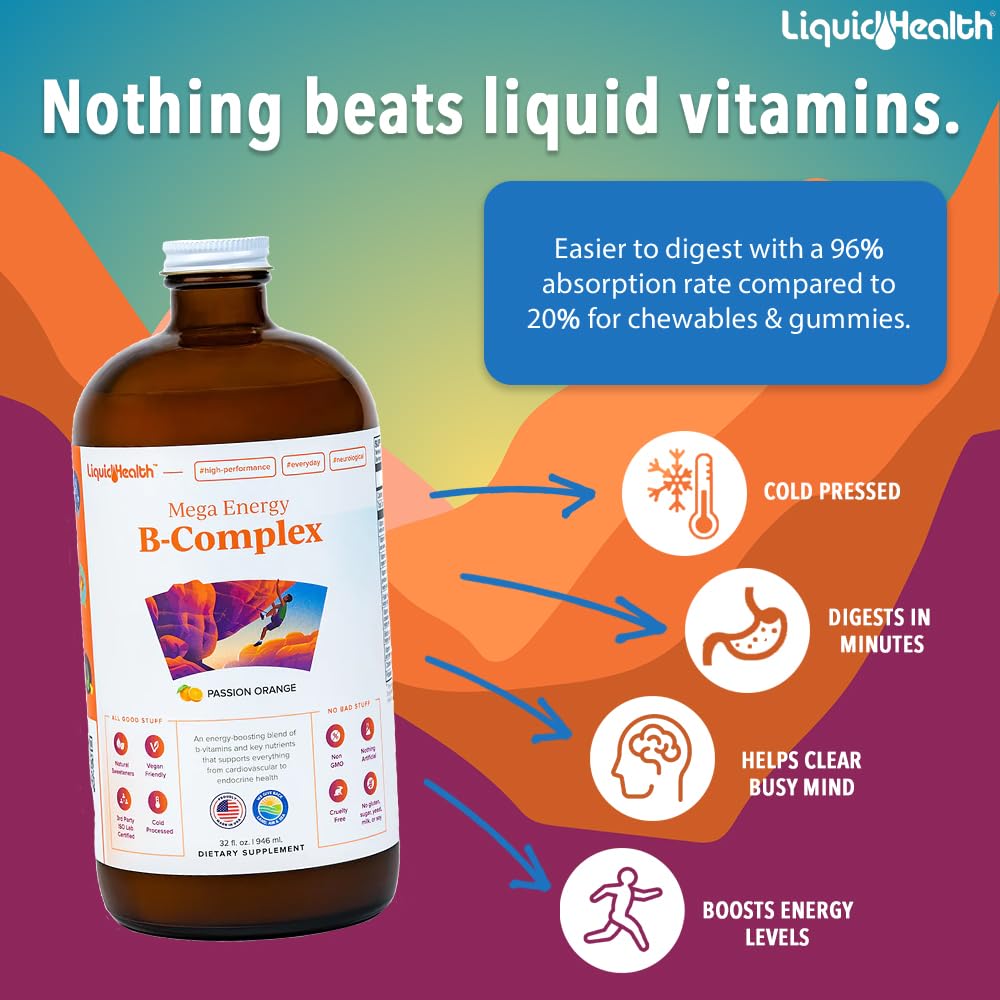 LiquidHealth Mega Energy pour action shows easy daily dosing.