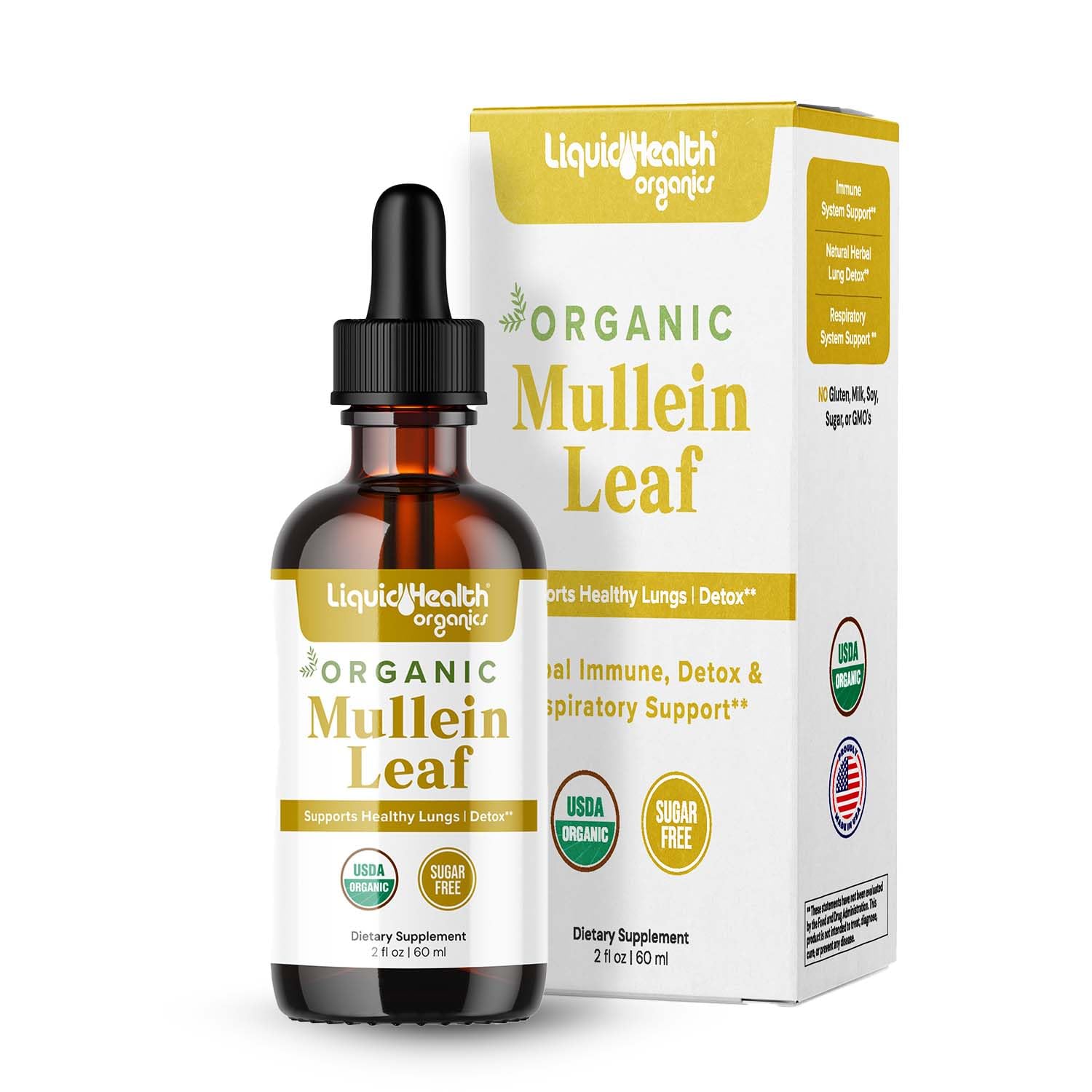 LIQUIDHEALTH Mullein Leaf Drops bottle front view for lung support