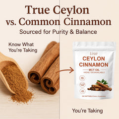 LIRAE Ceylon Cinnamon with MCT oil blend supports nutrient uptake.