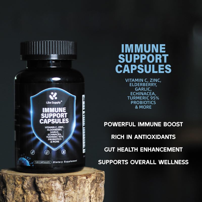 Lite Supply Immune Support capsules on a tray ready for your daily dosage.