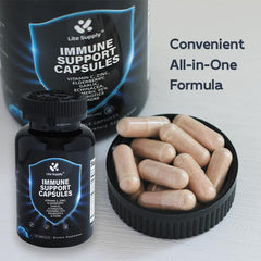 Lite Supply Immune Support packaging features GMP-grade bottle and clear label.