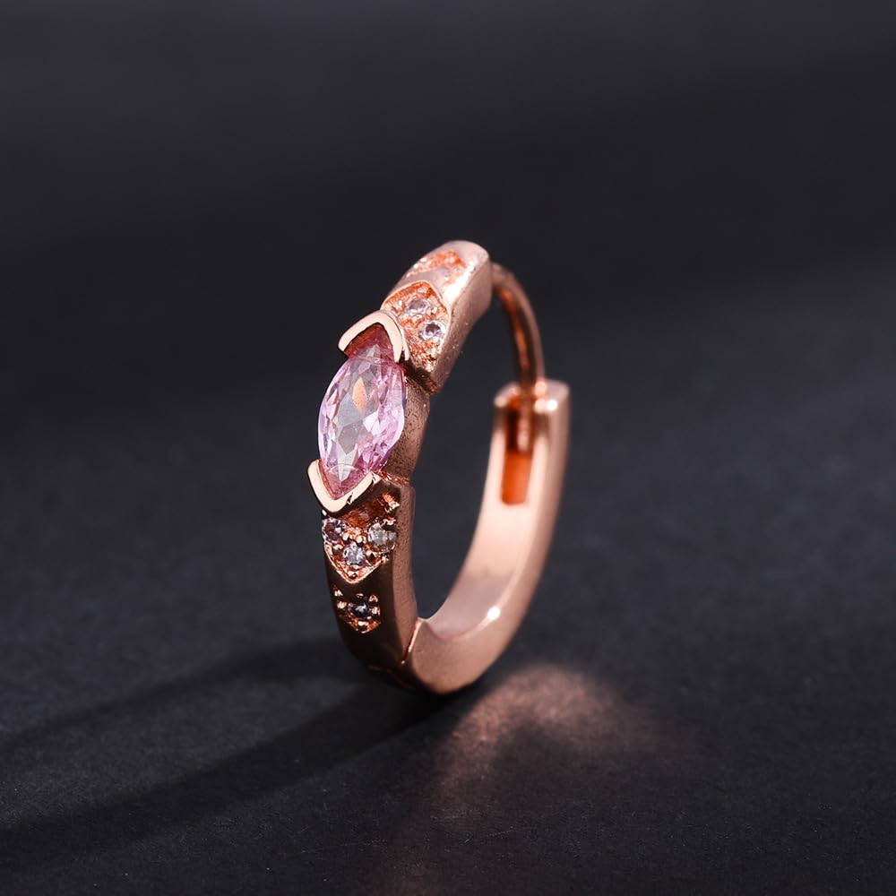 Liu Jun rose gold hoop earrings model shot for modern elegance.