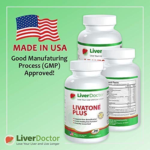 Livatone Plus USA manufacturing badge beside packaging ensuring trusted production.