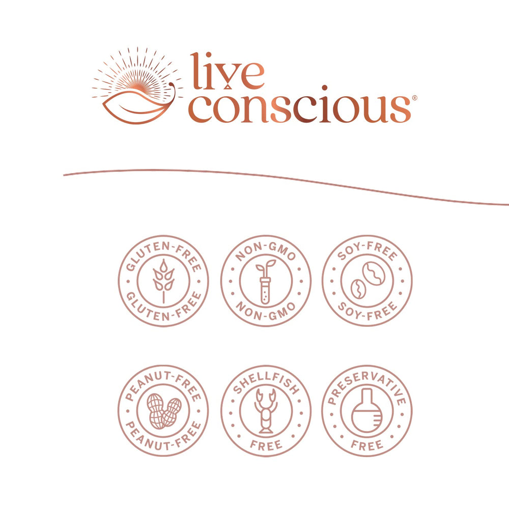 Live Conscious AlphaWave L-Theanine capsules supporting relaxed focus.