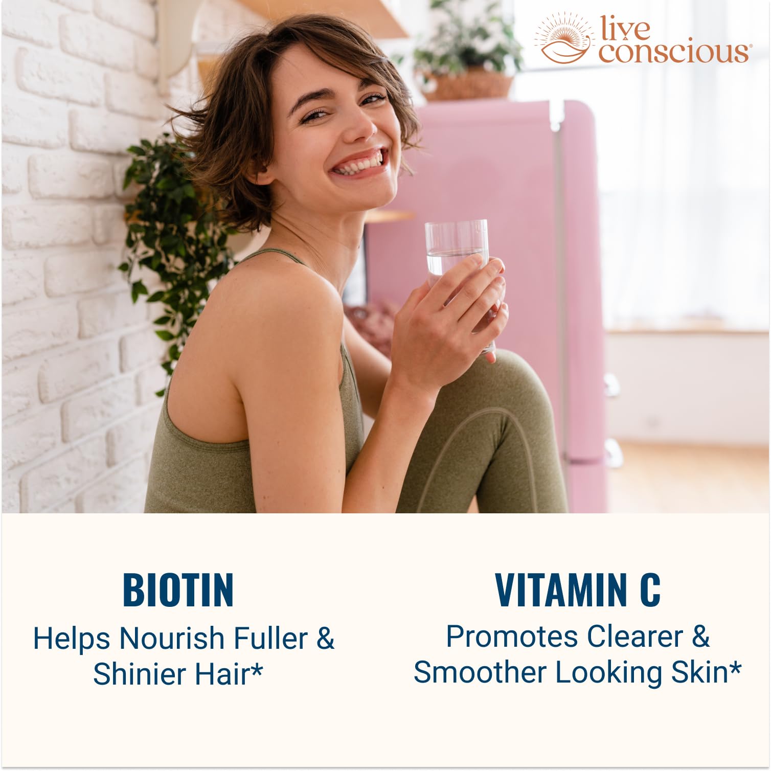 Live Conscious Beyond Collagen bottle back showing ingredients and usage guidance.