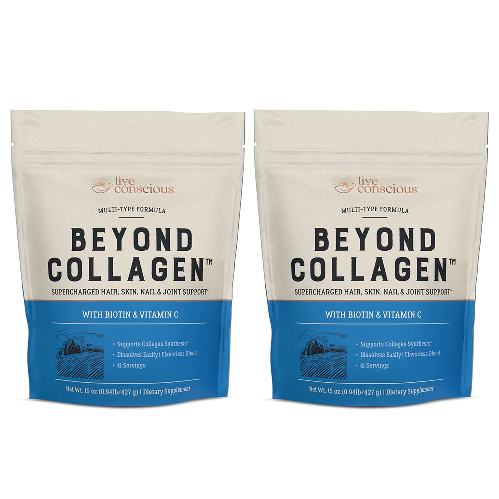 Live Conscious Beyond Collagen tub front view for skin, hair, and nails support.