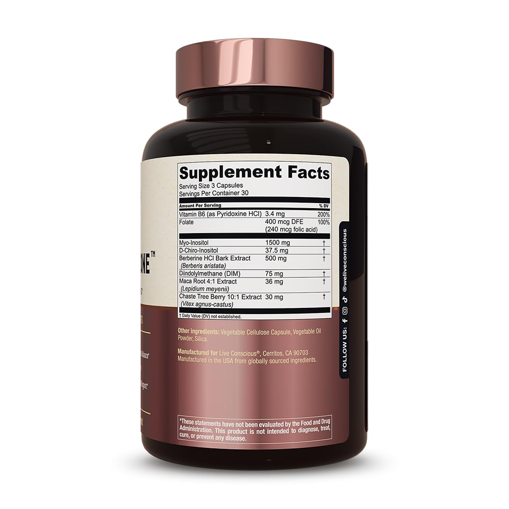Live Conscious Beyond Hormone vegan ingredient label highlighting clean, allergen-free formulation.