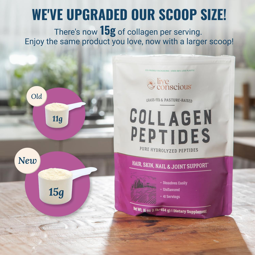 Live Conscious Collagen close-up powder texture ideal for quick blends.