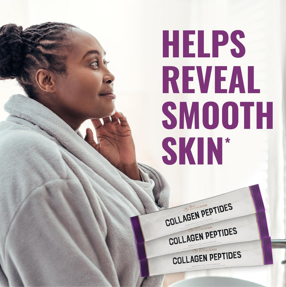 Live Conscious collagen packets 20-pack for on-the-go use.