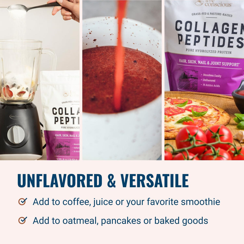 Live Conscious Collagen Smoothie idea with powder added for a nourishing start.