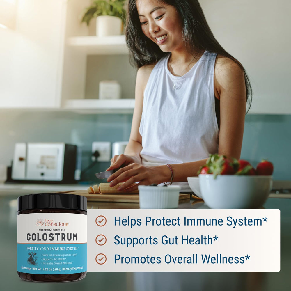 Live Conscious Colostrum with lactoferrin ingredient for iron absorption support