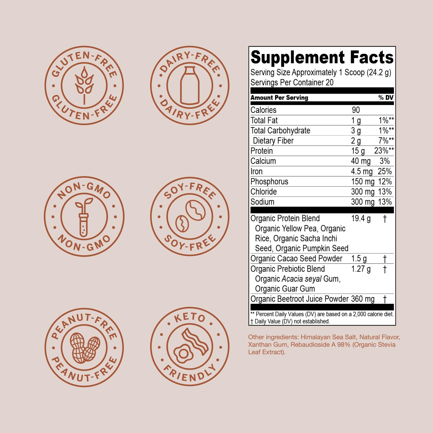 Live Conscious Cosmic Cacao shake glass with creamy chocolate protein boost.
