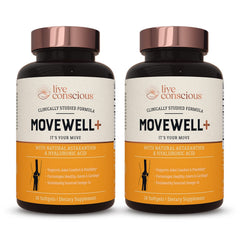 Live Conscious MoveWell Plus bottle featuring Antarctic krill oil for joint health