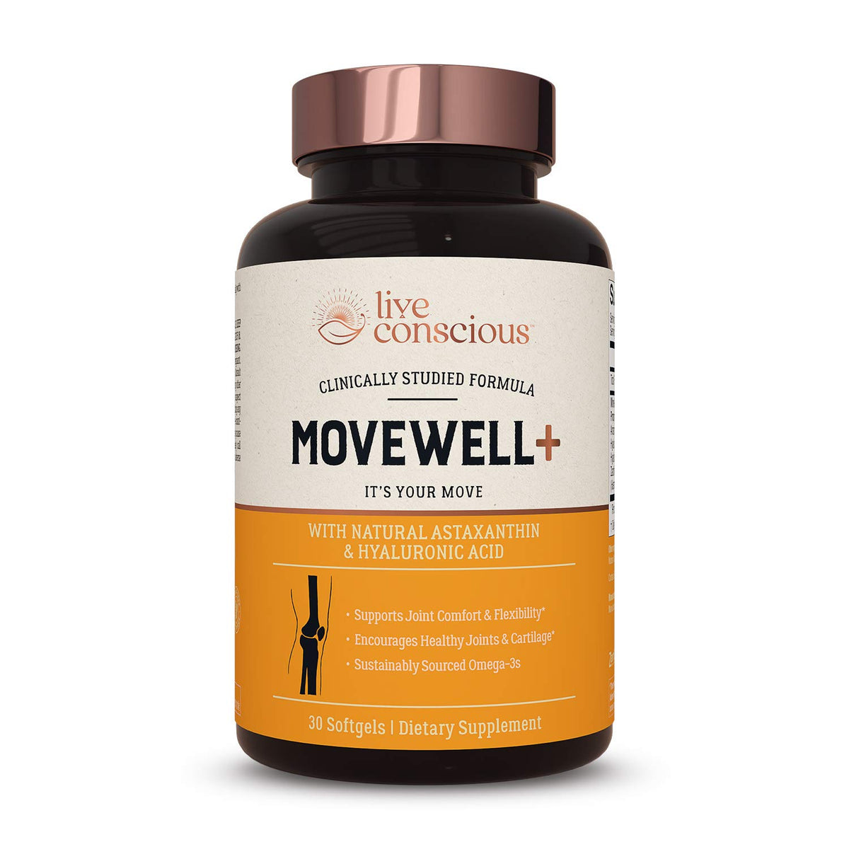 Live Conscious MoveWell Plus bottle for daily joint support and mobility.