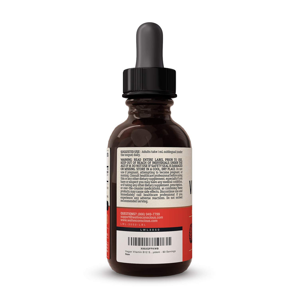 Live Conscious vegan B12 drops ready for sublingual administration