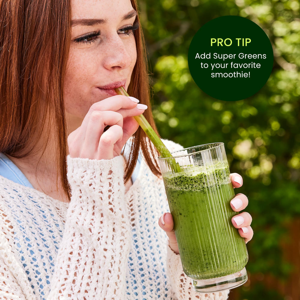 LIVE IT UP Super Greens packaging design signals quality and clean ingredients.