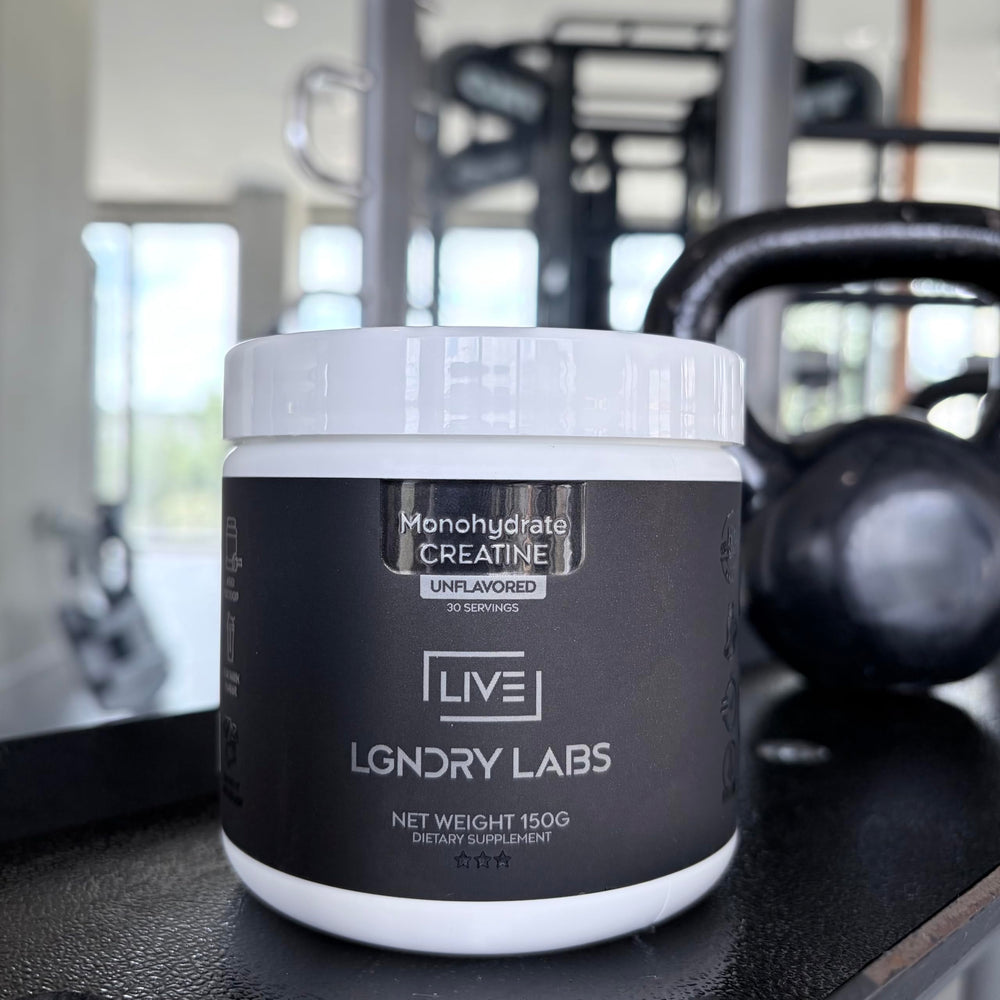 NSF-Quality verified packaging for LIVE LGNDRY LABS creatine monohydrate.