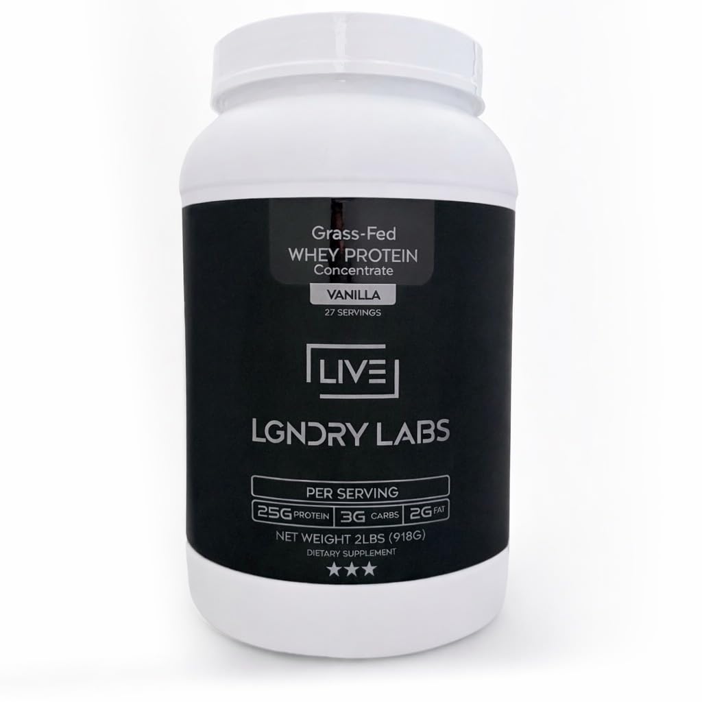 LIVE LGNDRY LABS grass-fed whey vanilla powder jar for clean protein fueling