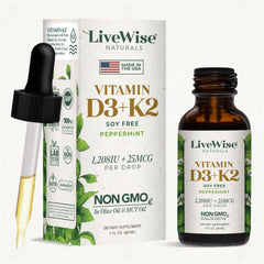 Live Wise Naturals D3K2 liquid drops bottle for daily immune and bone support