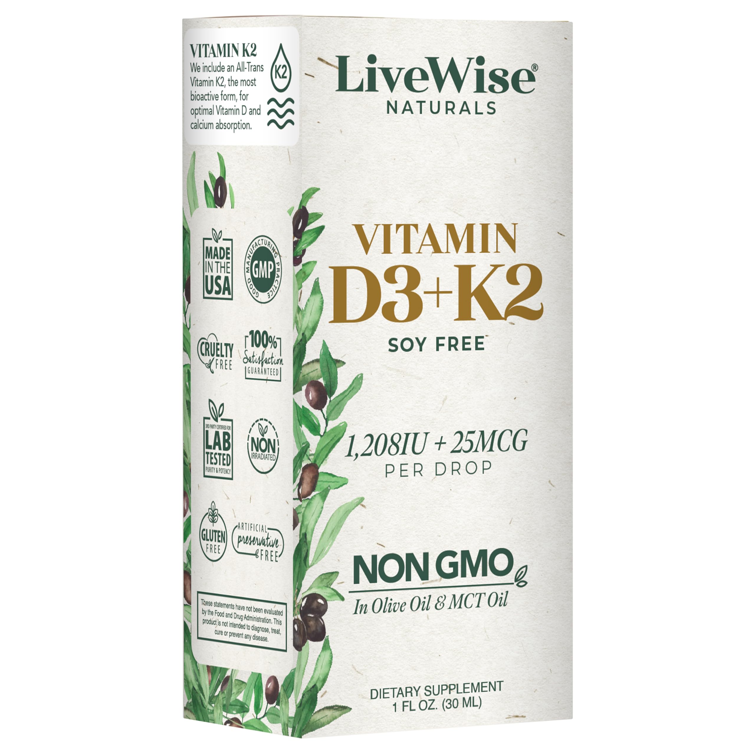 Live Wise Naturals bottle and label convey premium, easy-to-read product information.