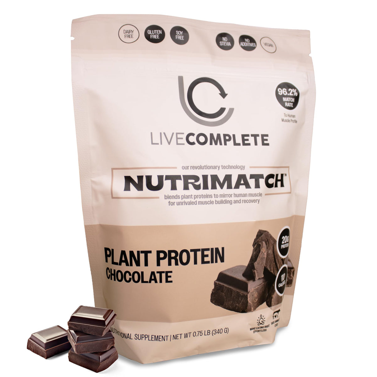 LiveComplete NutriMatch Chocolate bottle on the counter, ideal for quick post-workout protein.