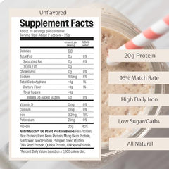 LiveComplete NutriMatch unflavored bag back displaying ingredients and balance