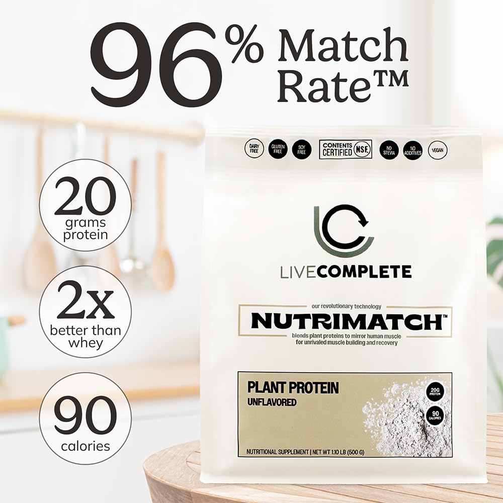 LiveComplete NutriMatch unflavored bag with scoop and recipe ideas