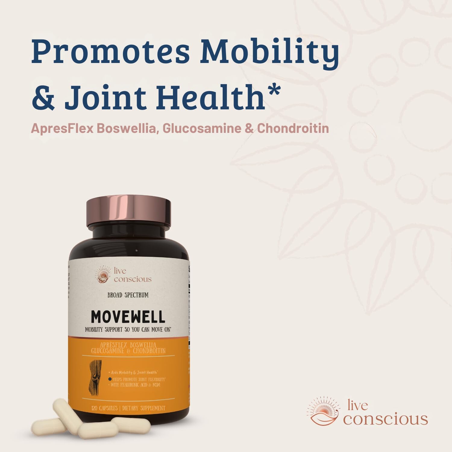 Ingredients scene features hyaluronic acid with glucosamine and chondroitin.