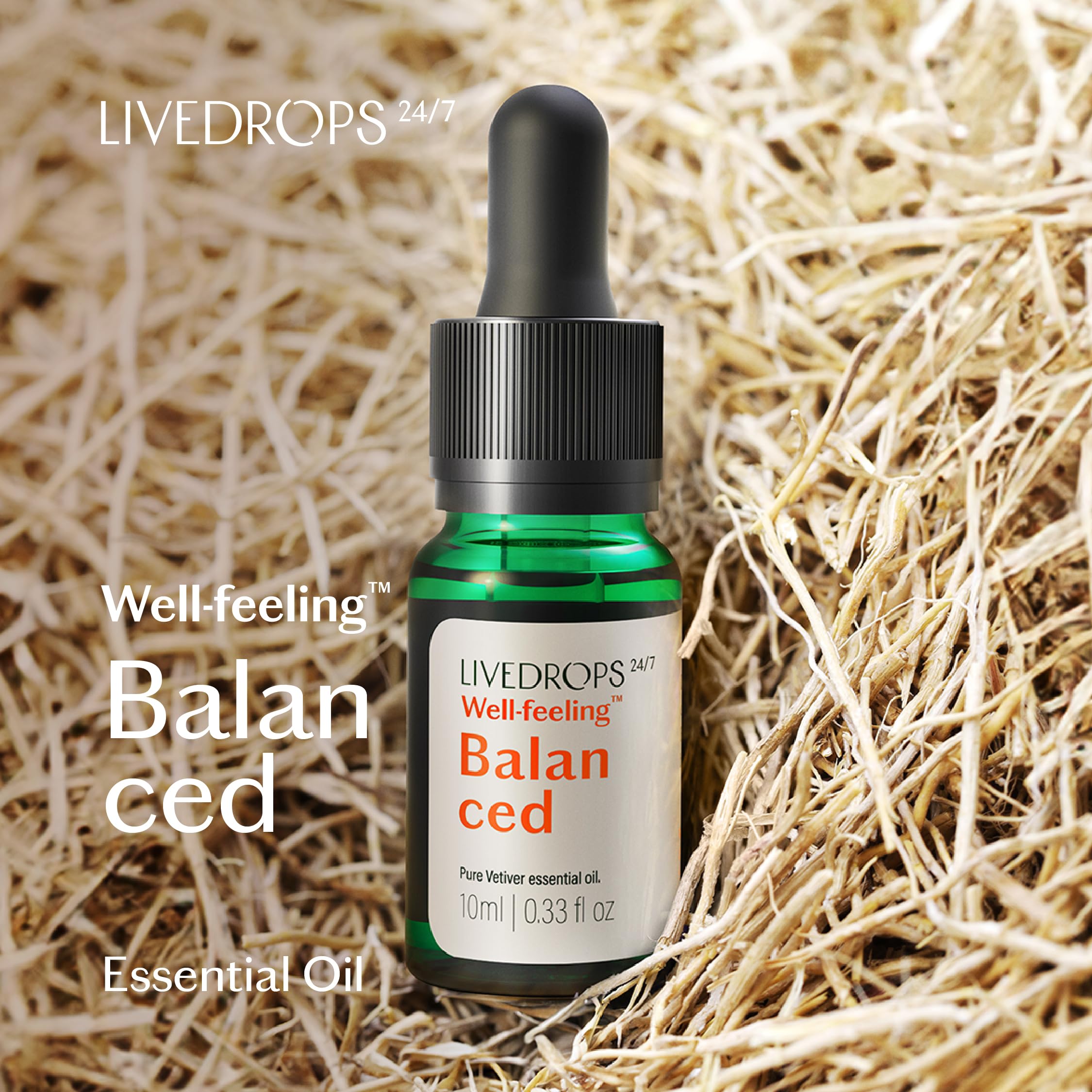 Livedrops 24/7 Balanced Vetiver diffuser setup for grounding ambiance