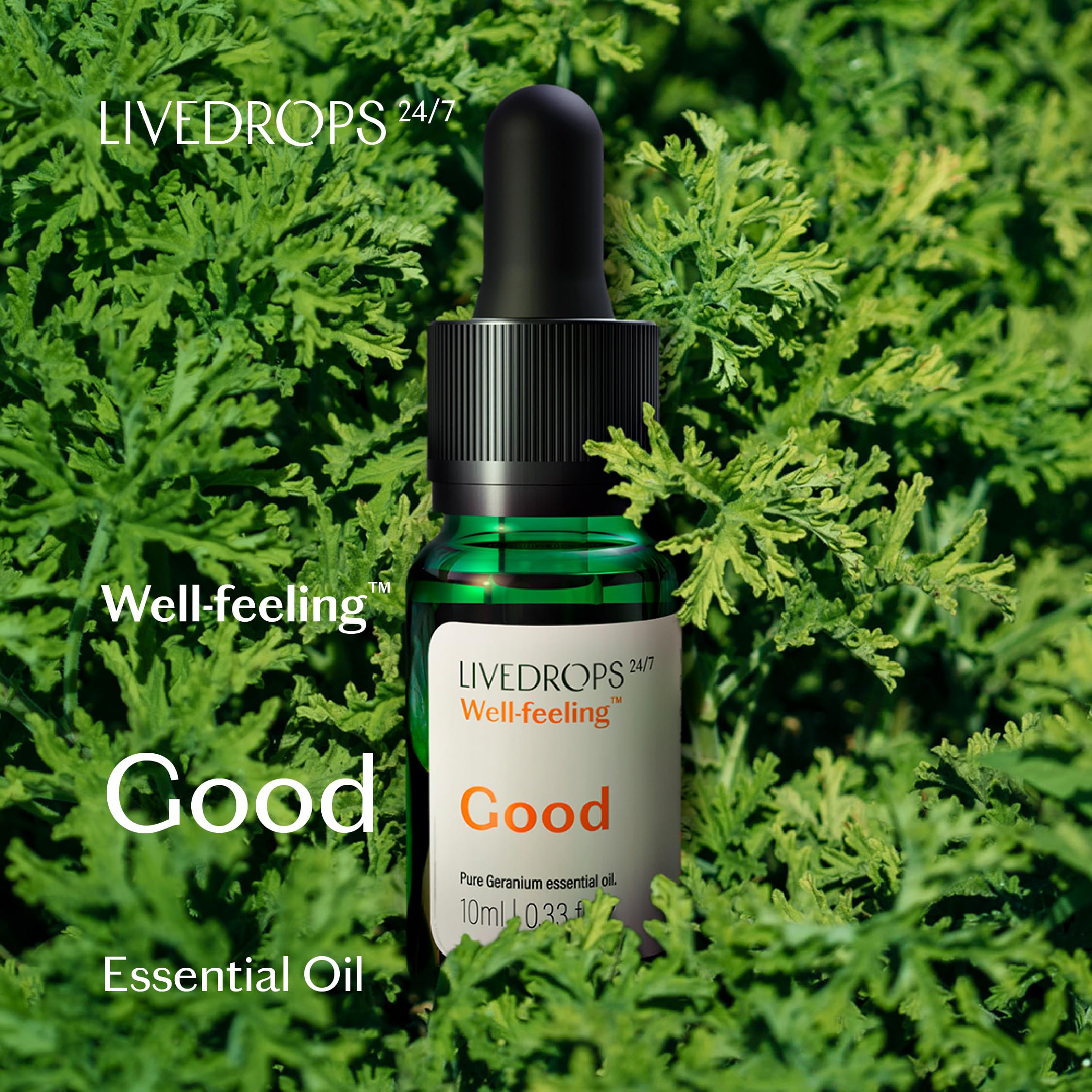 Livedrops 24/7 Good Geranium diffuser image highlighting the aroma's ambience.