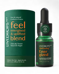 Livedrops 24/7 Energized bottle with bergamot, ginger and pink pepper aroma for an energizing boost.