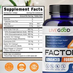 LIVEGOOD Factor 4 softgel close-up emphasizing easy daily intake