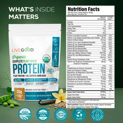 LiveGood organic pea protein powder dry scoop ready to mix for balanced nutrition.