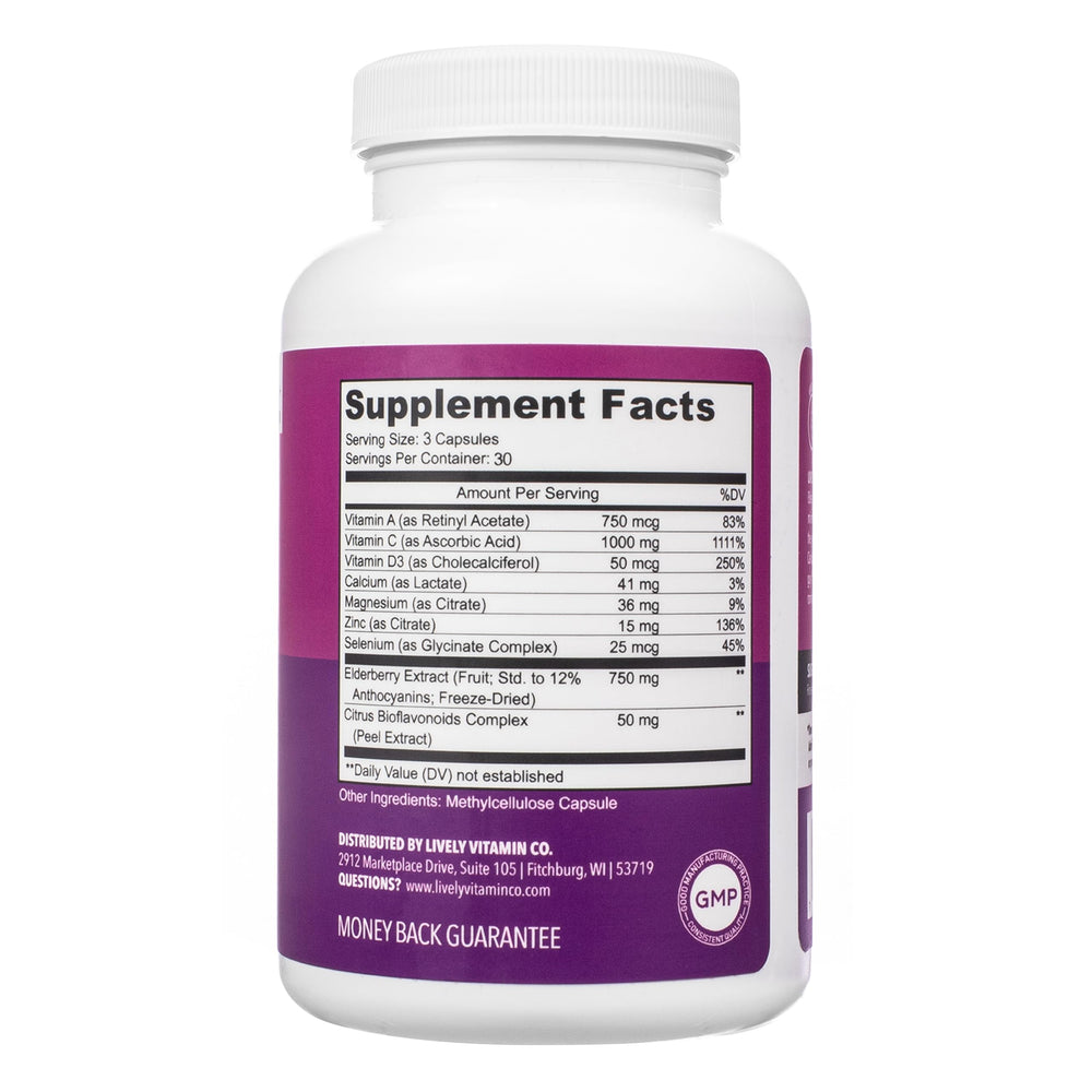 LIVELY VITAMIN CO capsules arranged for daily immune defense reminder.