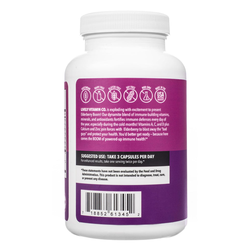 LIVELY VITAMIN CO label with freeze-dried elderberry potency emphasis.