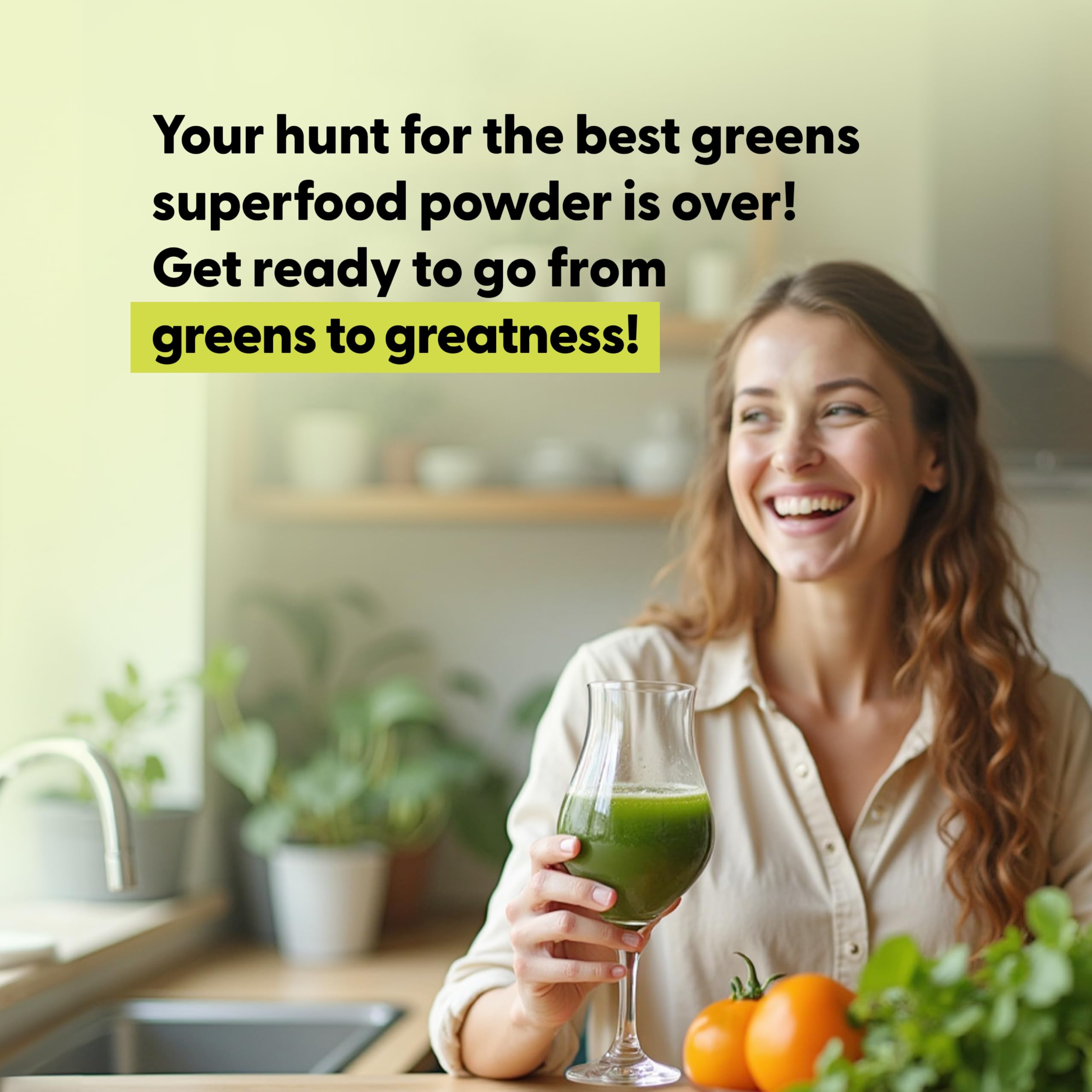 Lively Vitamin Co Lively Greens with Reds scoop and ingredients spread on a kitchen table for easy-to-mix powder