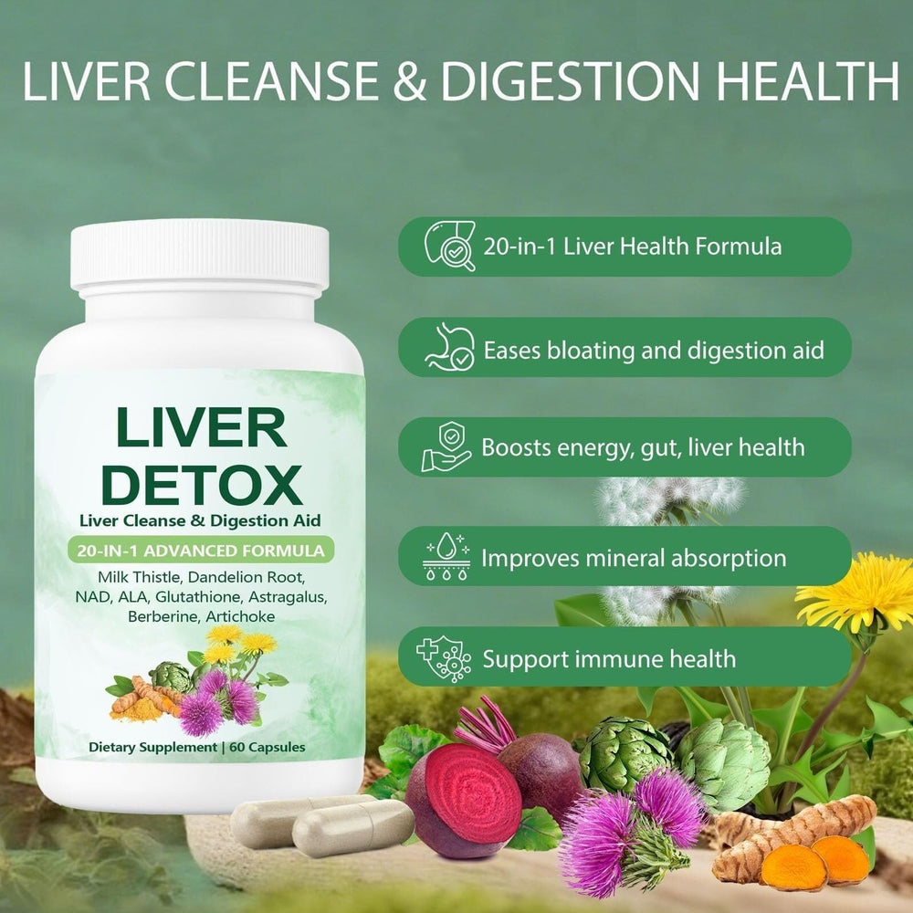 Liver Cleanse and Digestion Aid Health label highlights ingredients and usage guidelines.