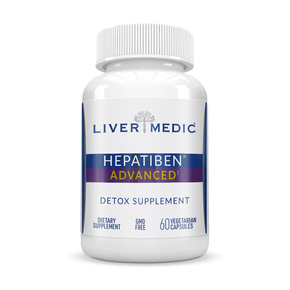Liver Medic Hepatiben bottle front view showing all-in-one liver support.