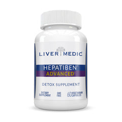 Liver Medic Hepatiben bottle front view showing all-in-one liver support.