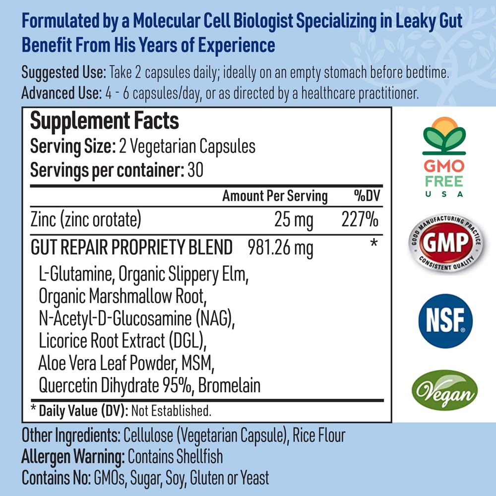 Liver Medic Leaky Gut Repair label emphasizes quality and clean formula.