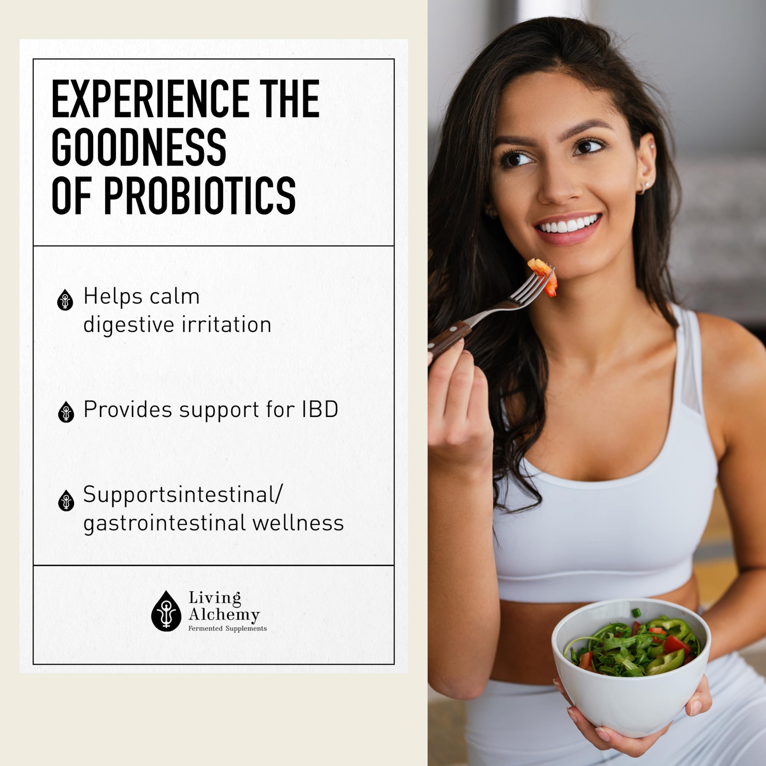 Living Alchemy digestive wellness concept promotes balanced gut flora daily.